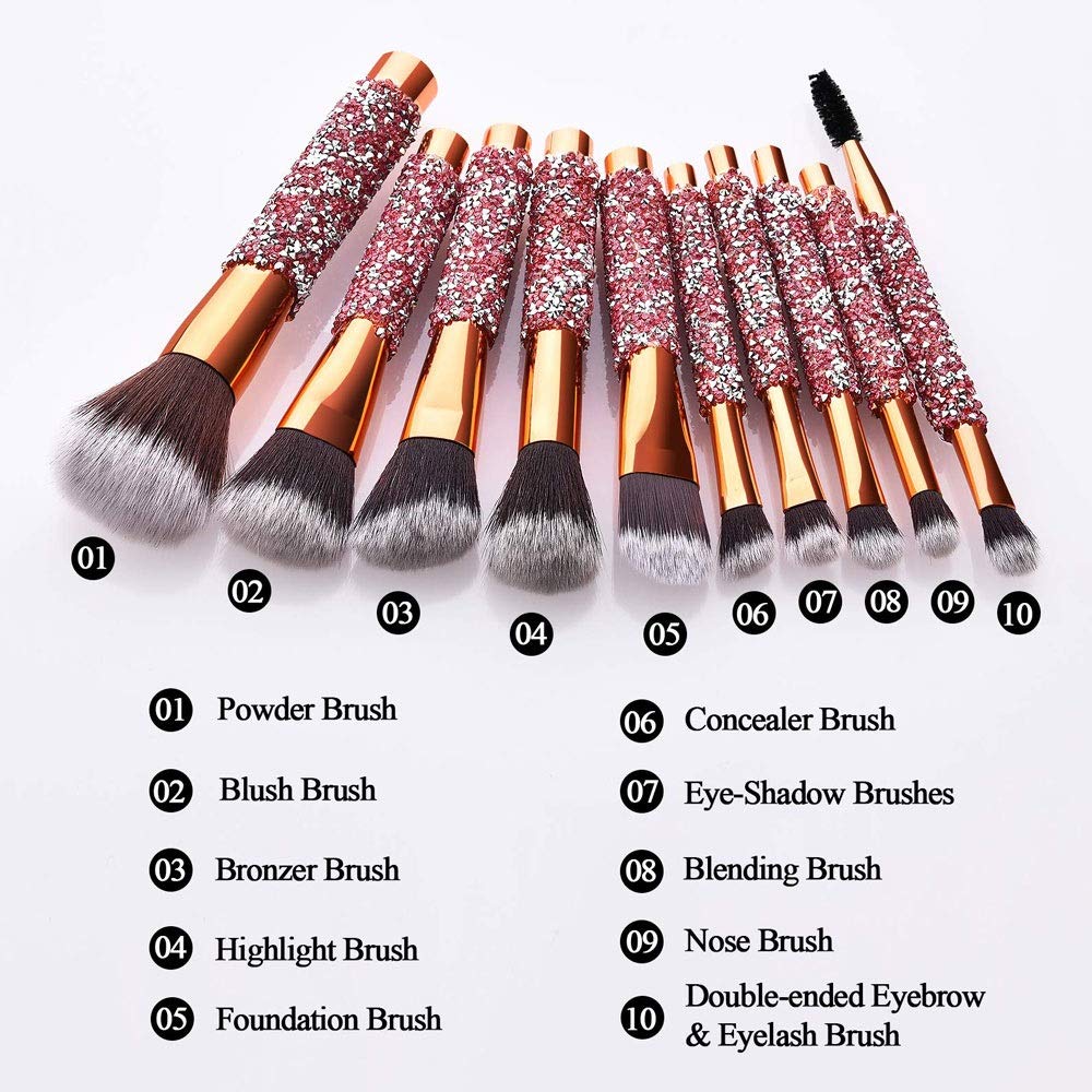 10 In 1  Diamond Inlaid Handmade Custom Makeup Brush